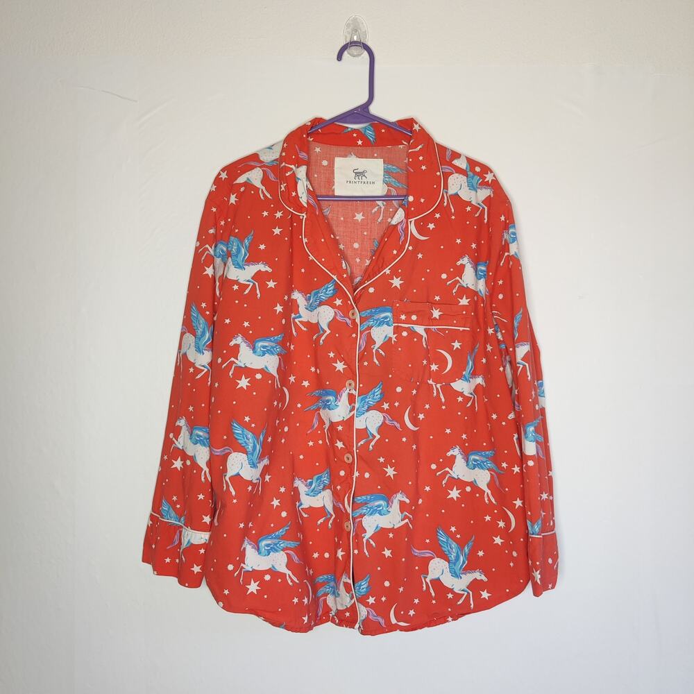 Print Fresh Moon Flight Pegasus Winged Horse Long Sleeve Pajama Set Large Coral - Picture 4 of 16